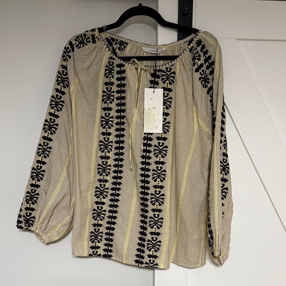 Chic Embroidered Black and Cream Blouse